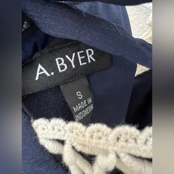 A. Byer Navy and Cream Tank Top with Lace Accents - Picture 2 of 5